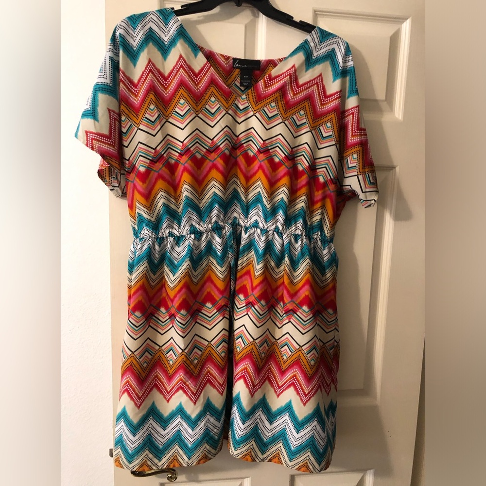 Lane Bryant Bright Chevron Multicolor Women’s Dress - Teal, Pink & Yellow